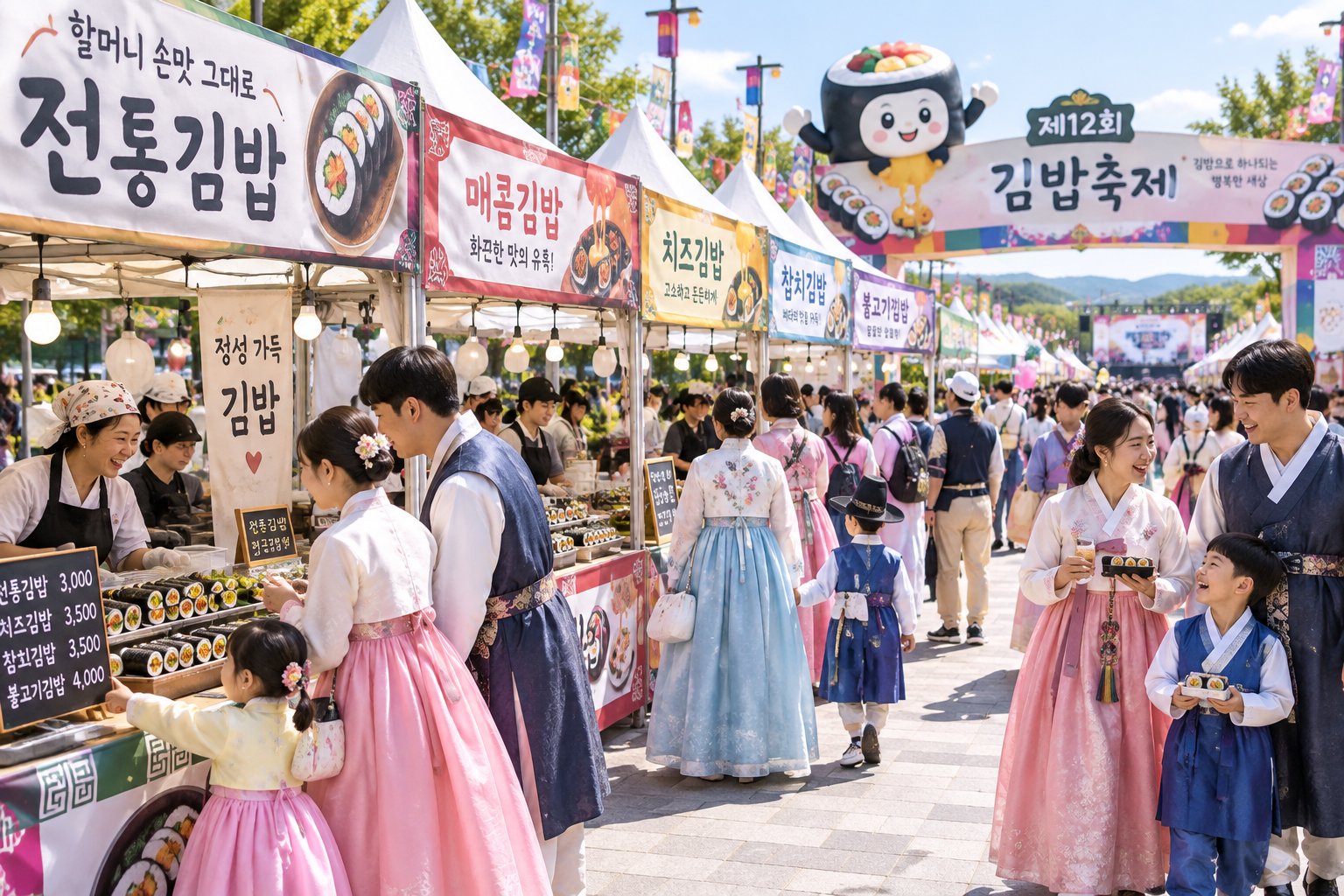 김밥축제 현장에서 다양한 김밥 부스를 관람하는 방문객들